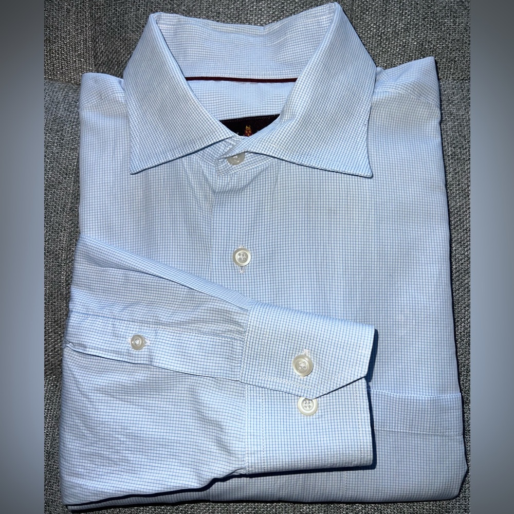 Pinstripe, Robert Talbott men’s button down. Size 16 1/2 classic fit.